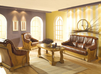 Antique Style Leather Sofa Couch Sofa Set 3+1+1 Seater Italian Leather Upholstery